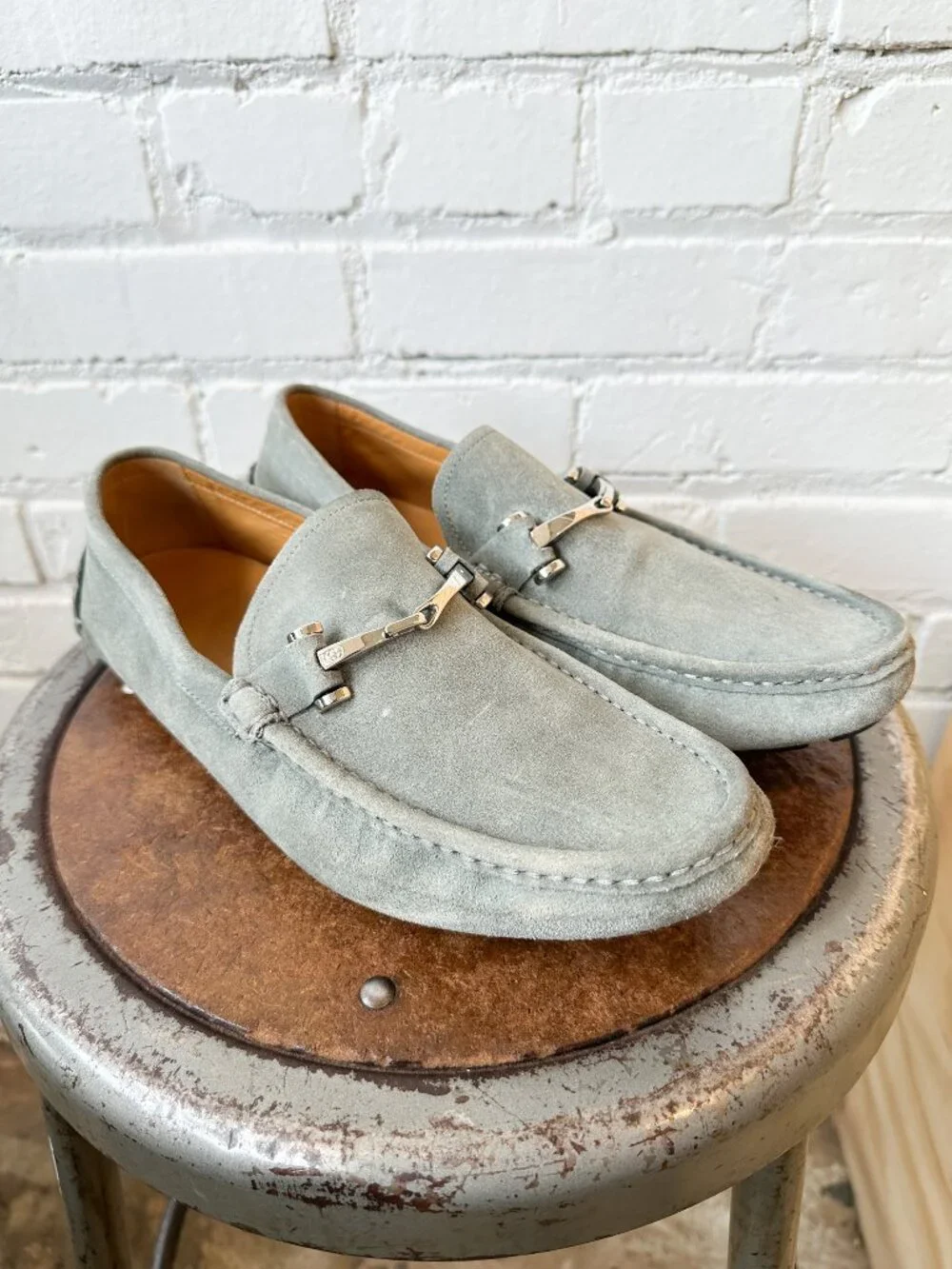 Gucci Blue-Grey Suede Horsebit Men's Loafers - Size 7